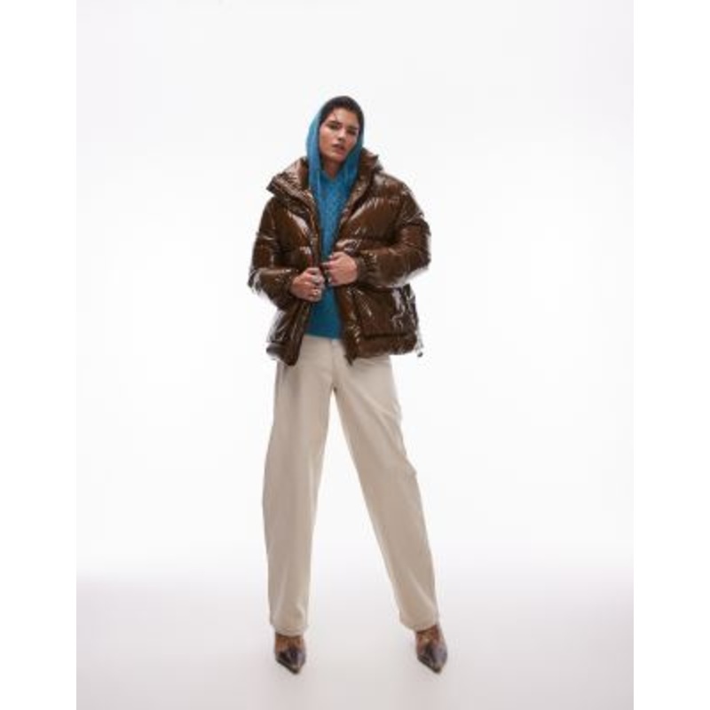 Topshop high rise baggy clear coated jeans in sand