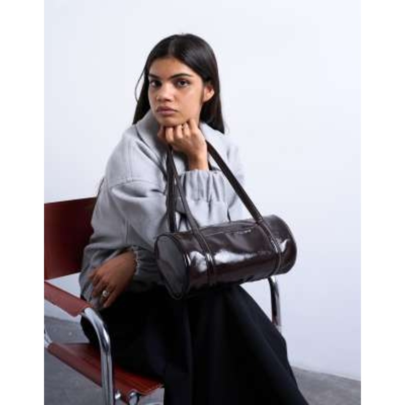 Topshop Salma bowler bag in chocolate patent