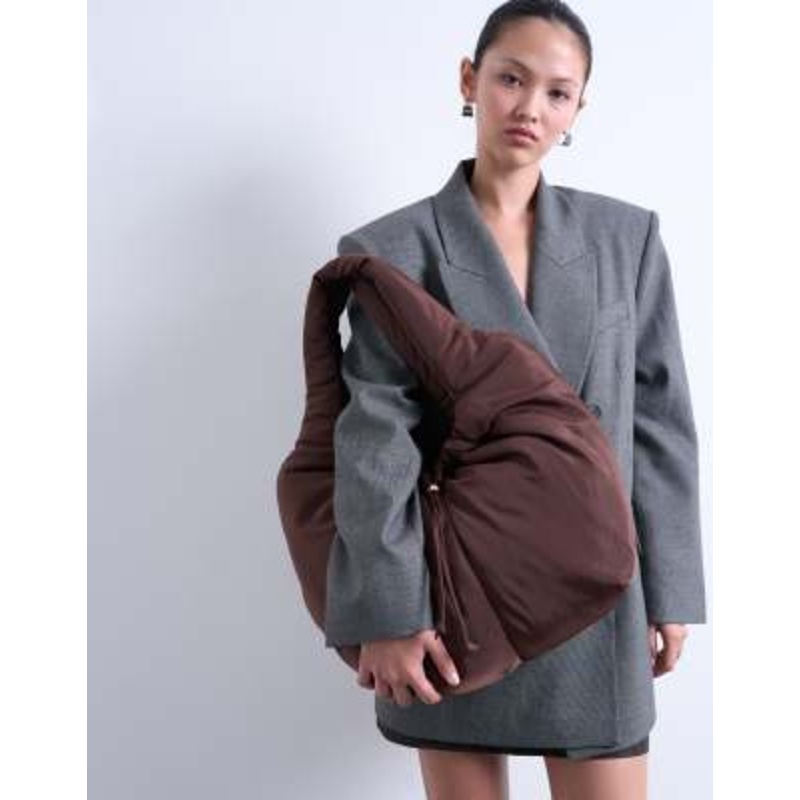 Topshop Sia ruched nylon shoulder bag in chocolate