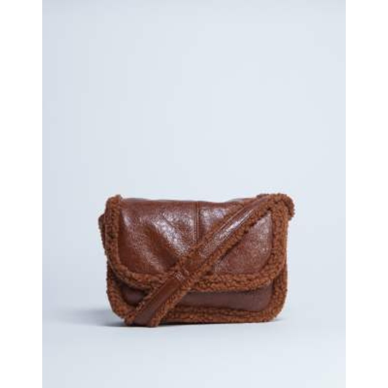 Topshop Solo borg trim shoulder bag in tan