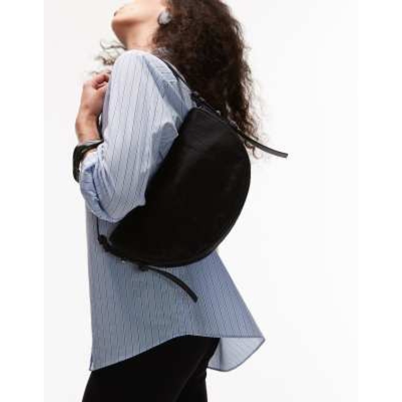 Topshop Sunday real leather shoulder bag in black pony