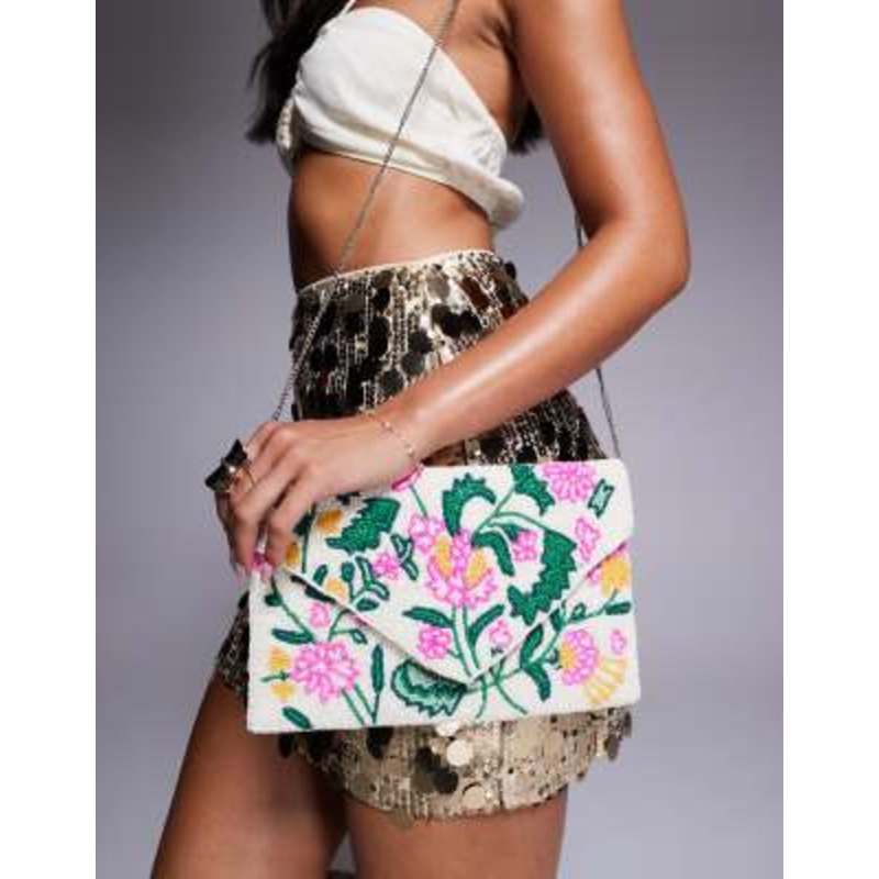 True Decadence flower beaded envelope clutch bag in multi