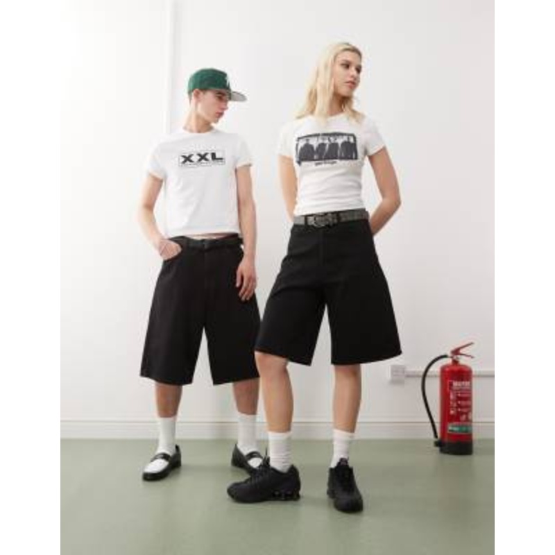 Weekday Astro Unisex baggy denim shorts in black