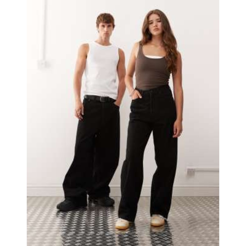 Weekday Astro Unisex low rise baggy fit jeans in black rinse wash