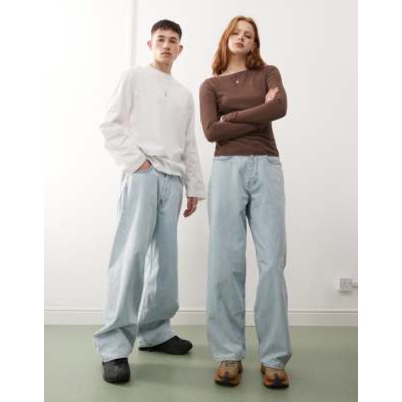 Weekday Astro unisex low rise baggy jeans in light blue