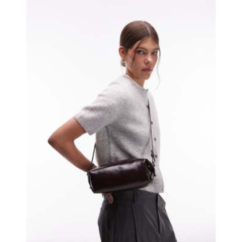 ARKET small soft leather square cross body bag in burgundy