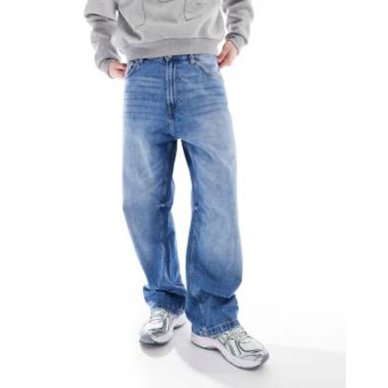 Bershka baggy jeans in mid blue