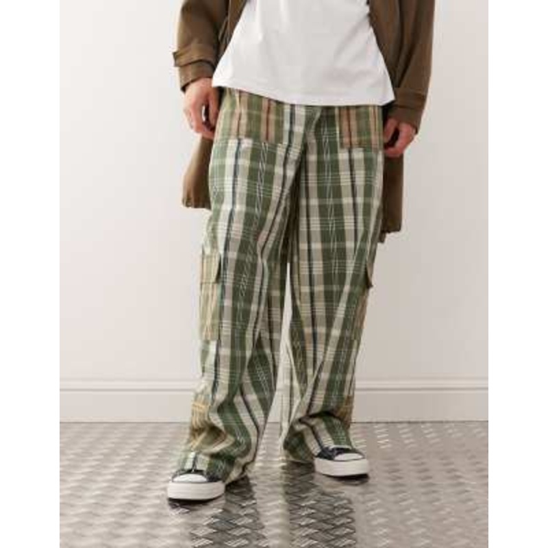 COLLUSION baggy cargo pants in mixed plaid