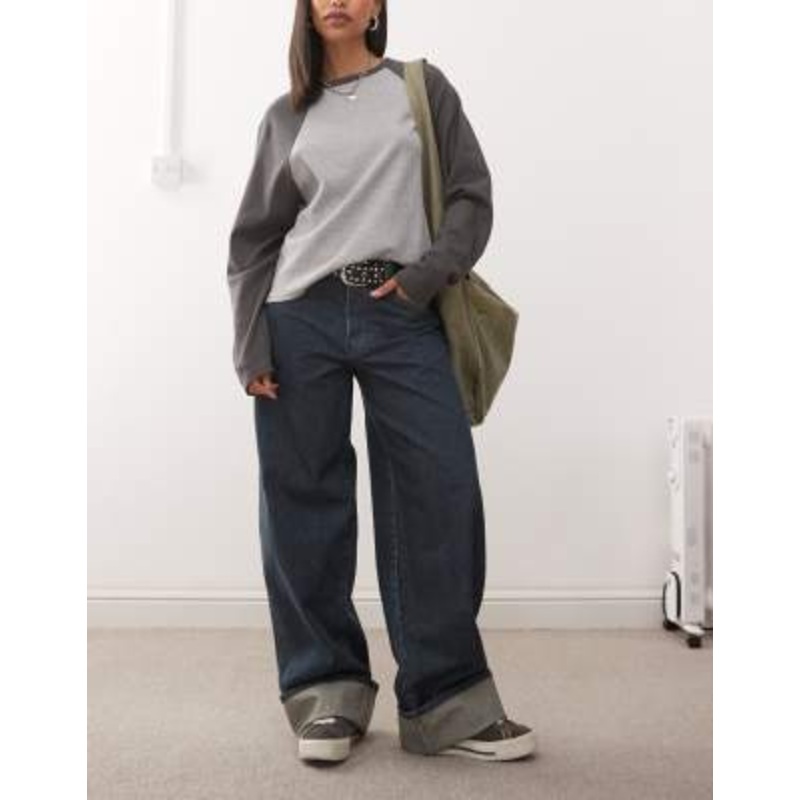 COLLUSION X002 baggy jeans with cuffed hems in dirty wash