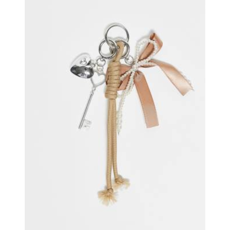 DesignB London bungee cord and faux-pearl bow bag charm in brown