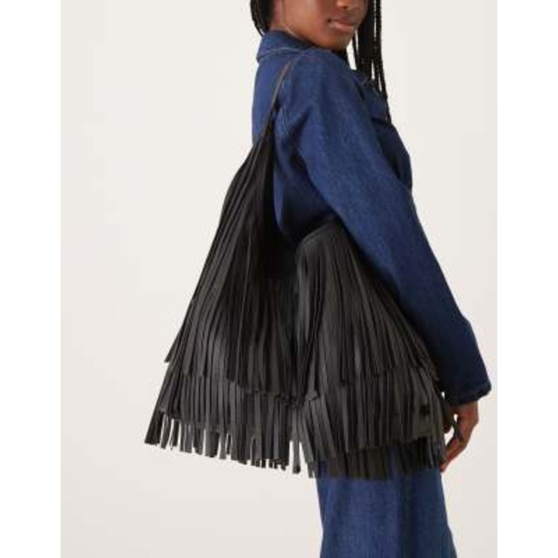 Gina Tricot fringe shoulder bag in black