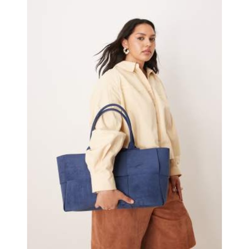 Glamorous large woven faux suede tote bag in dark blue