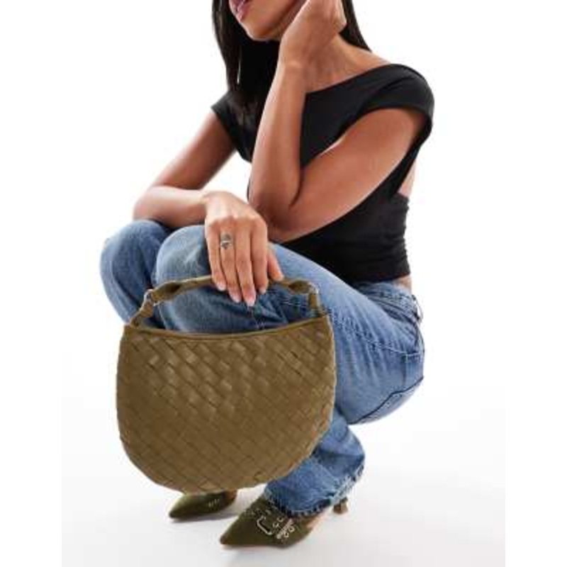Glamorous woven texture grab bag in olive green