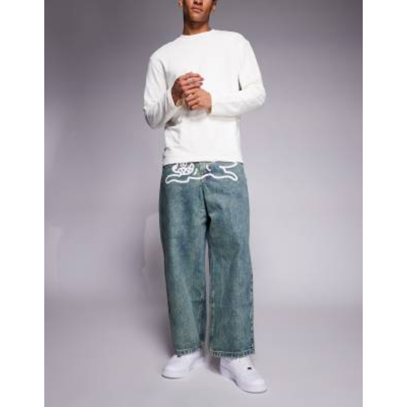 ICECREAM running dog triple scoop baggy jeans in vintage wash blue