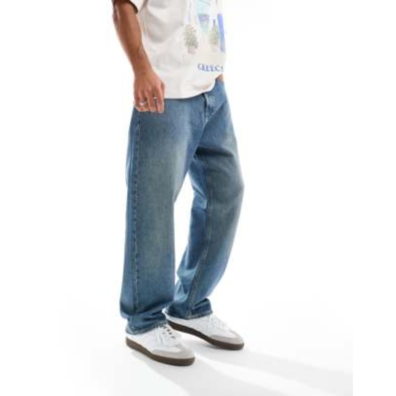 Jack & Jones Alex baggy jeans in mid blue wash
