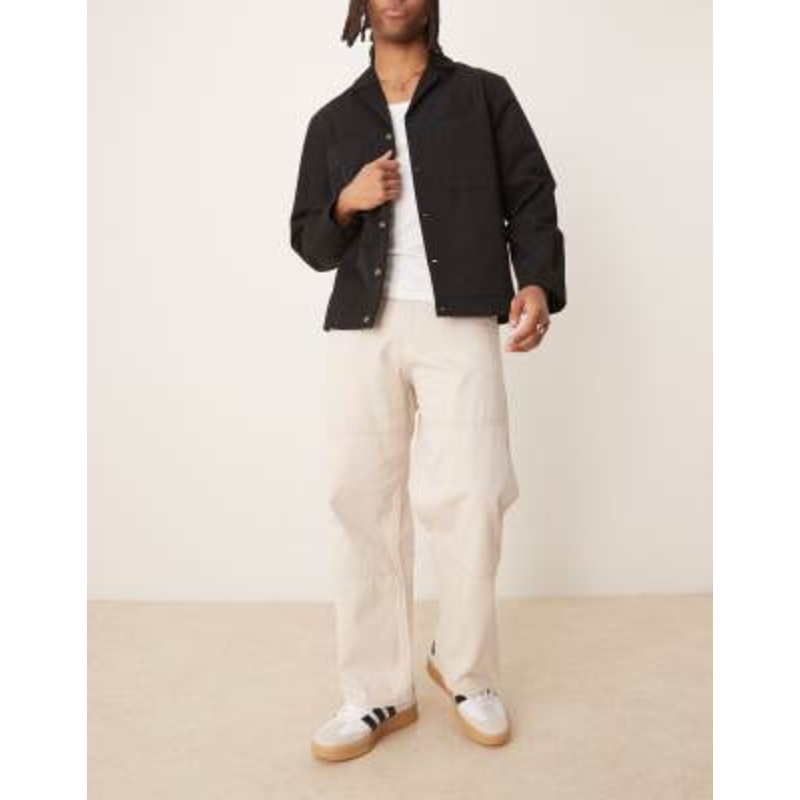 Jack & Jones baggy fit carpenter pants in beige with contrasting stitching