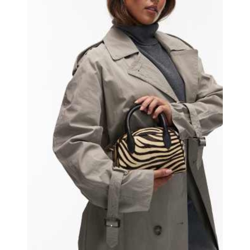 & Other Stories hairy zebra print leather nano bowling bag in white multi