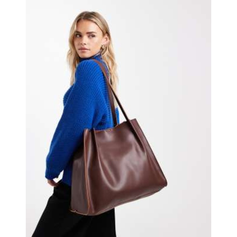 PASQ twin strap tote bag with creased front details in brown