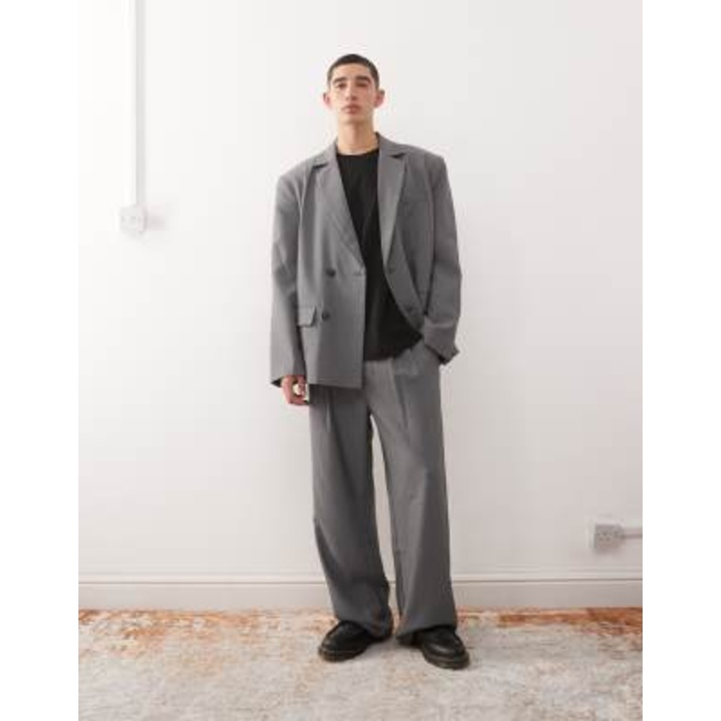 Reclaimed Vintage baggy pleated detailing suit pants in gray – part of a set