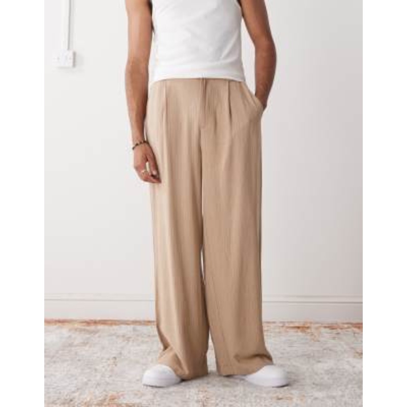 Reclaimed Vintage baggy tailored pants in linen mix stripe