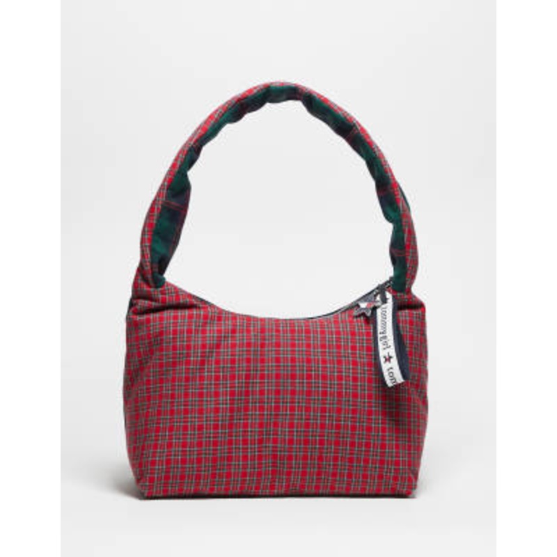 Tommy Jeans tommy girl large check print bag in red & green
