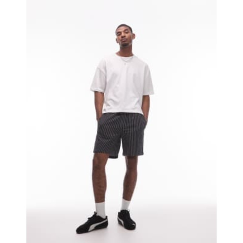 Topman baggy fit texture striped shorts in black