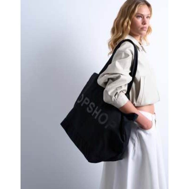 Topshop canvas tote bag in black