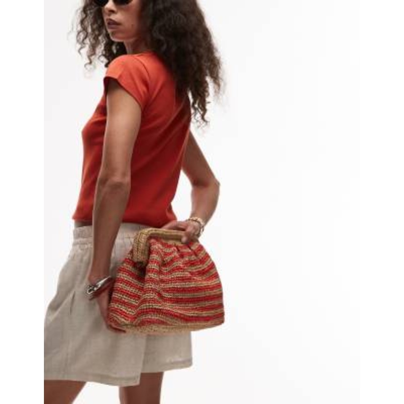 Topshop Galileo grab crochet bag in orange stripe