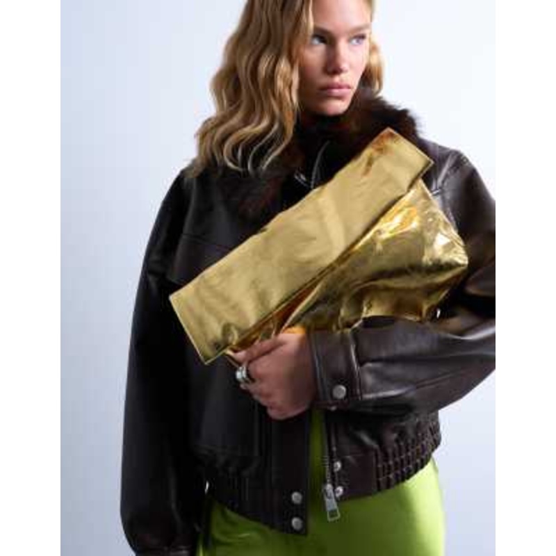 Topshop Georgia folded clutch grab bag in gold