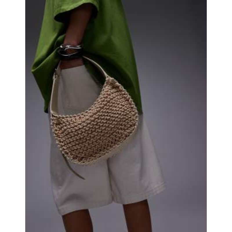 Topshop Gracia crochet & leather bag with buckle strap in natural