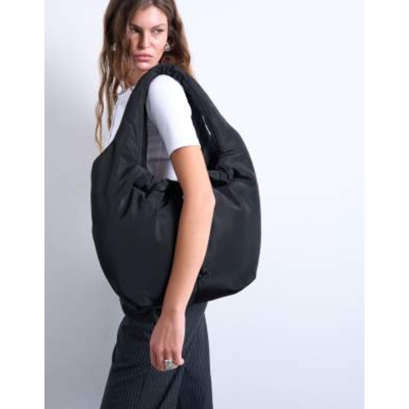 Topshop Sia ruched nylon shoulder bag in black