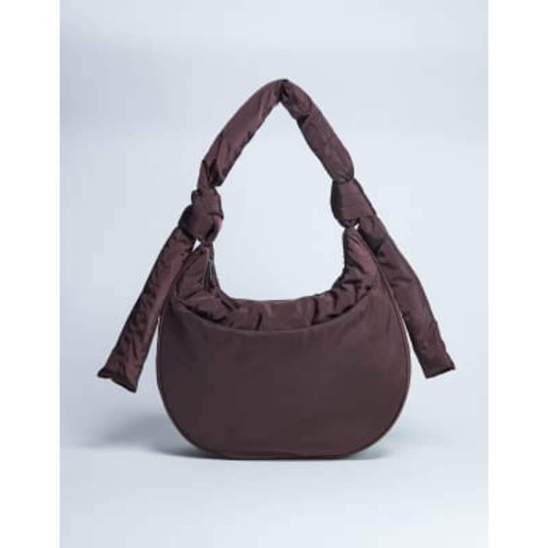 Topshop Terry nylon zip pocket shoulder bag in chocolate