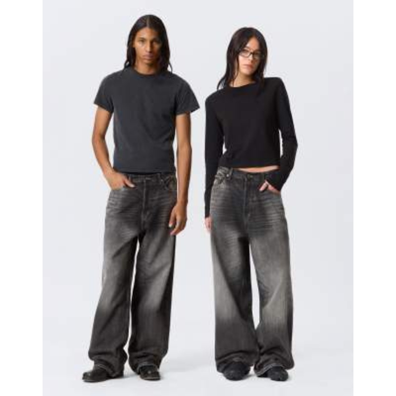 Weekday Astro Unisex low rise baggy fit jeans in faded black wash