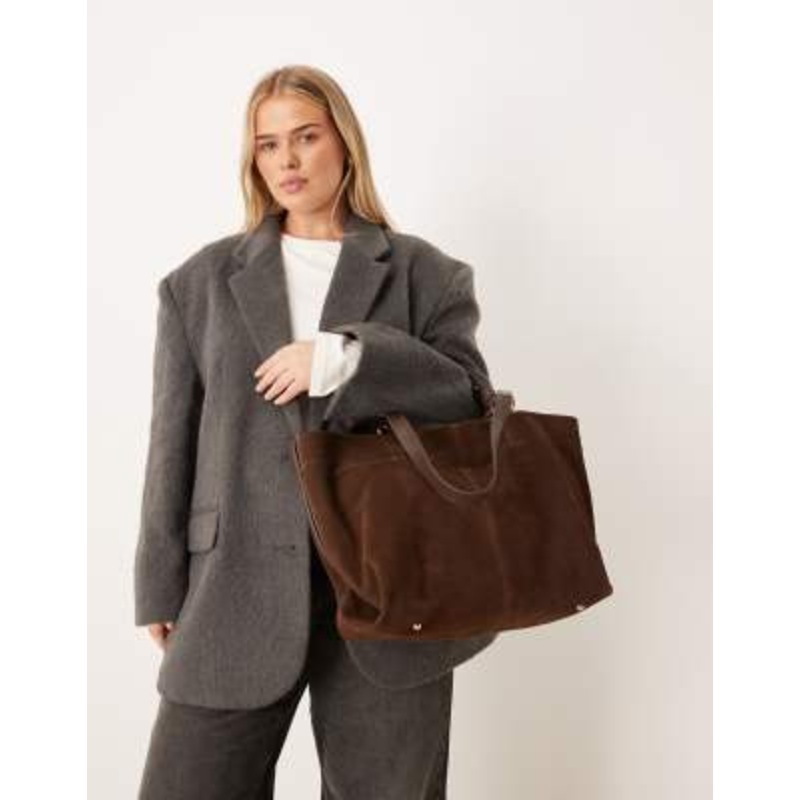 Accessorize multi handle suede tote bag in chocolate