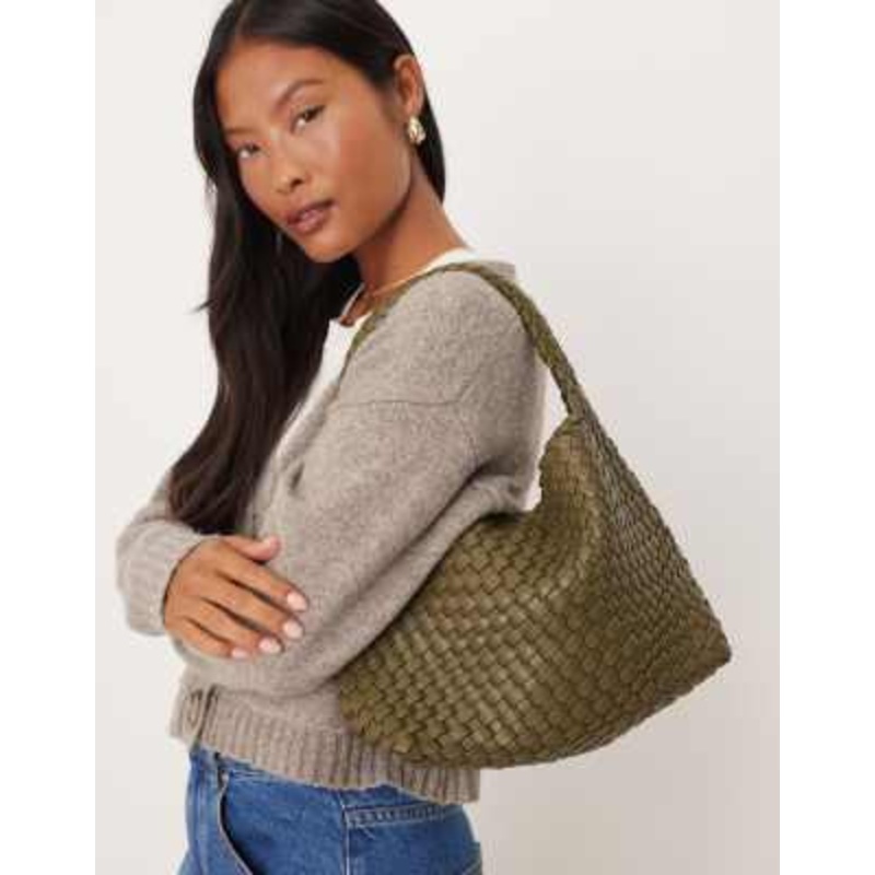 Accessorize woven shoulder bag in olive green