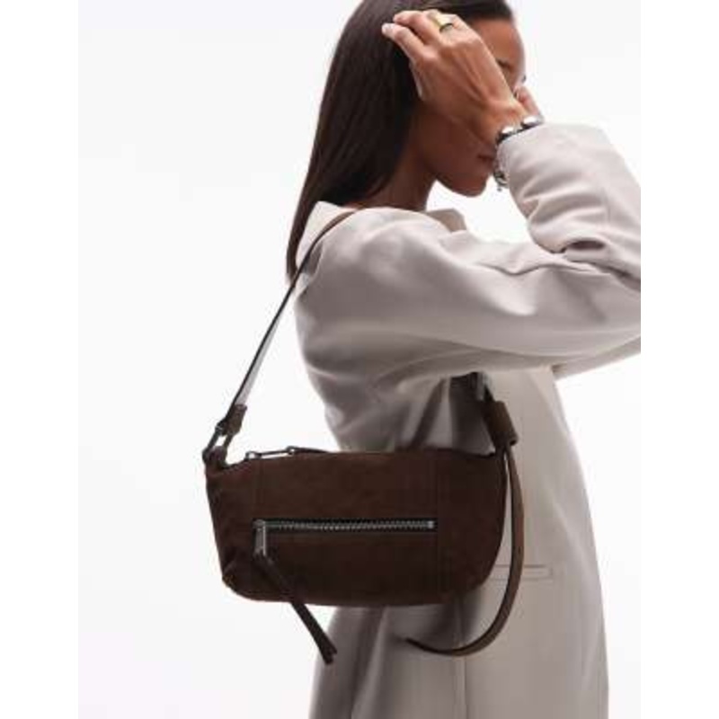 Allsaints Vega suede mini shoulder bag in brown
