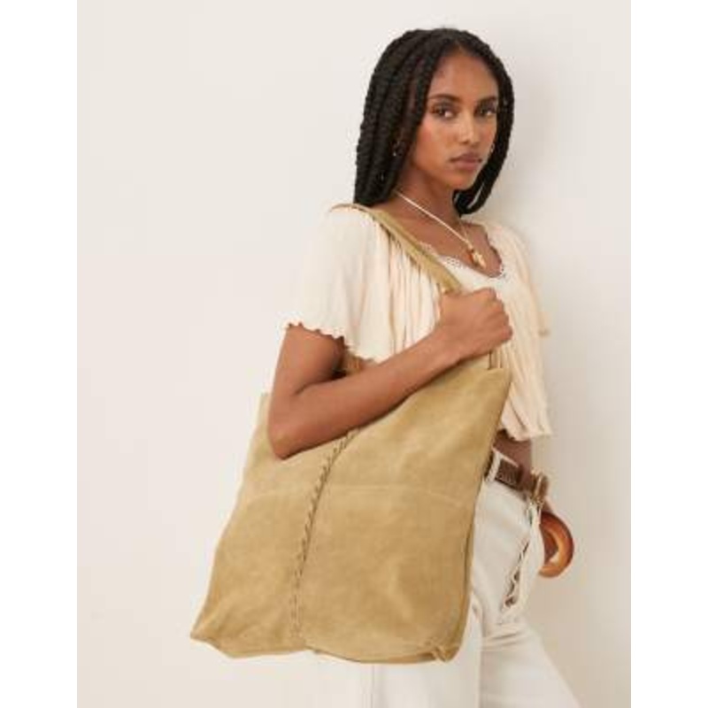 Becksondergaard demi suede stitch detail shoulder bag in olive green