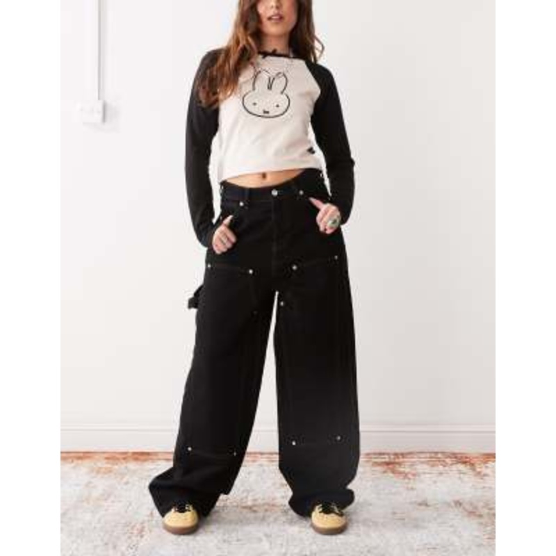 COLLUSION X002 baggy carpenter jeans in black rinse wash