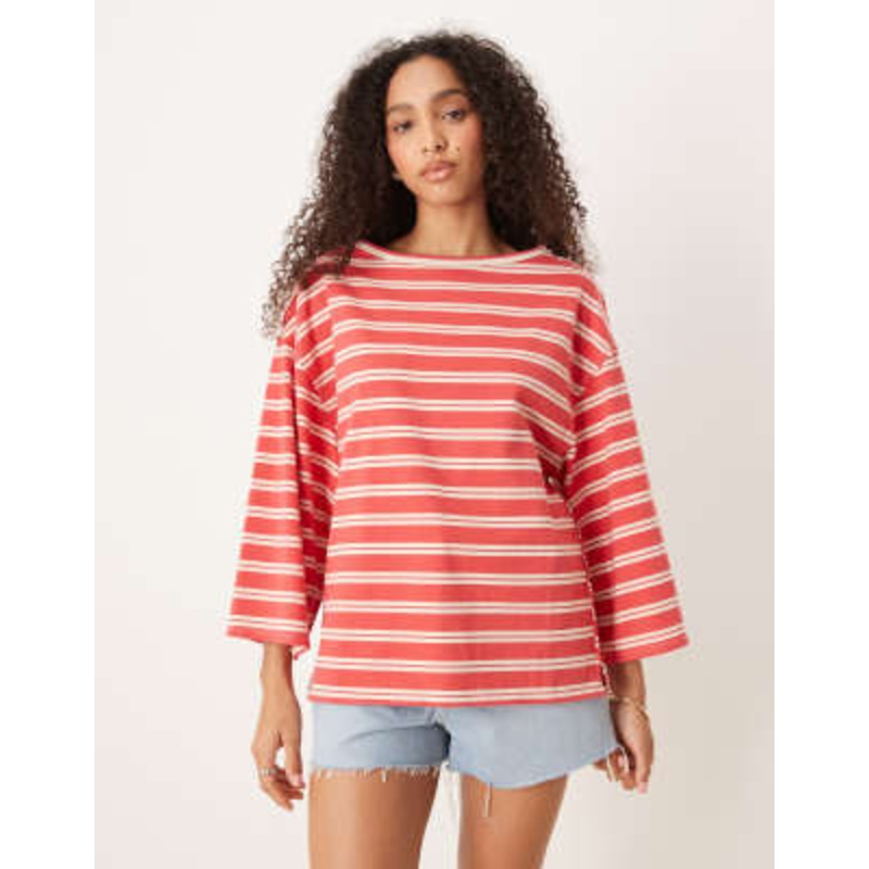 Free People c’est la vie baggy fit tee in red stripes combo