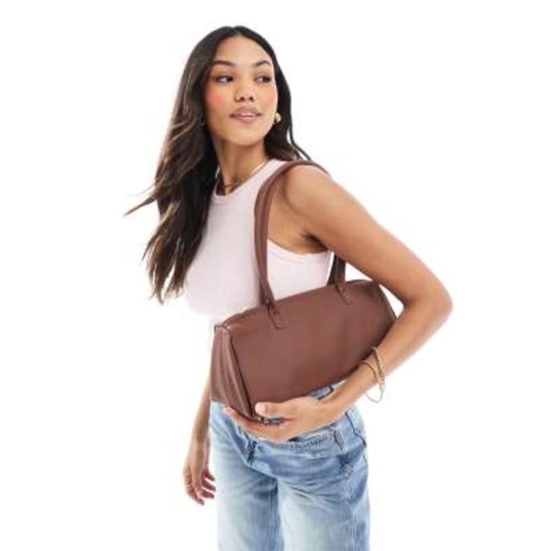 Glamorous slouchy long shoulder bag in brown