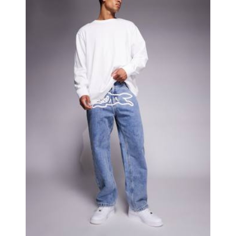 ICECREAM running dog baggy jeans with flannel in mid wash blue