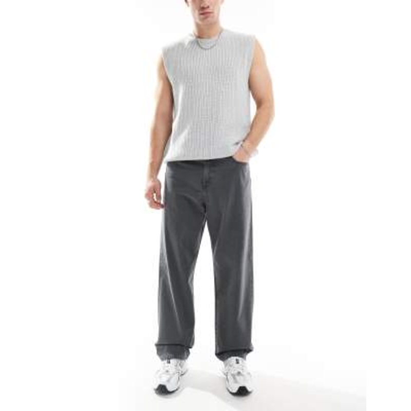 Jack & Jones alex baggy fit twill pants in dark gray