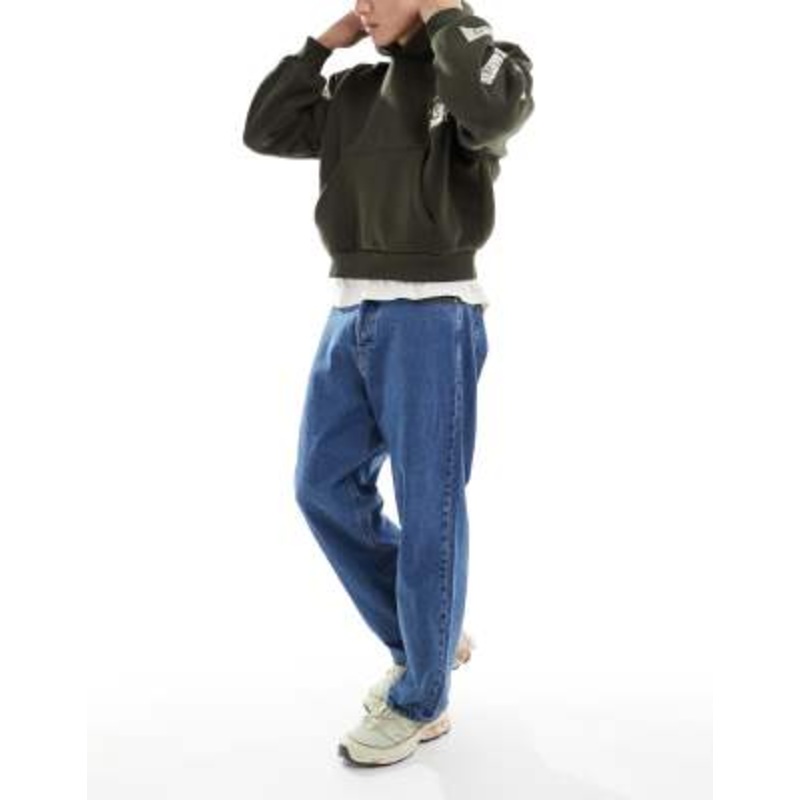 Jack & Jones alex baggy jean in mid blue wash