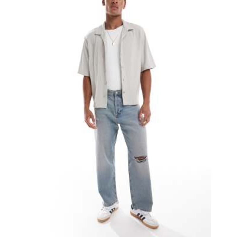 Jack & Jones Alex baggy jeans with knee rip in stone washed blue