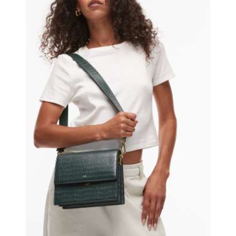JW PEI mini flap crossbody bag in green croc