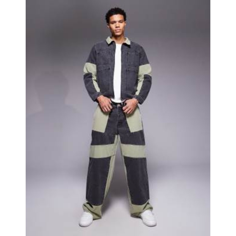 Liquor N Poker baggy fit biker panel jeans in multi – part of a set