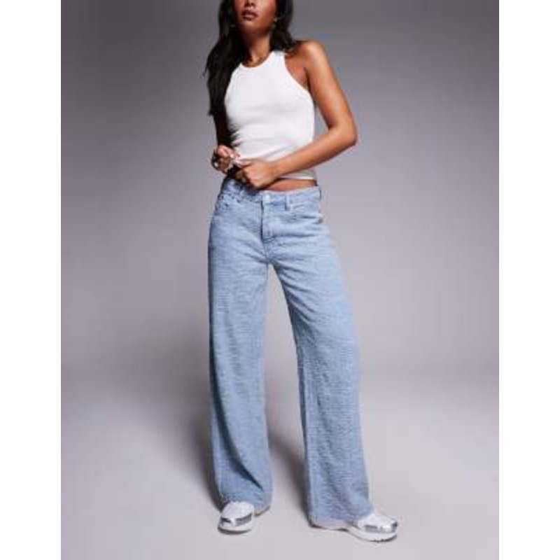 Liquor N Poker baggy jeans with embossed texture in light wash blue