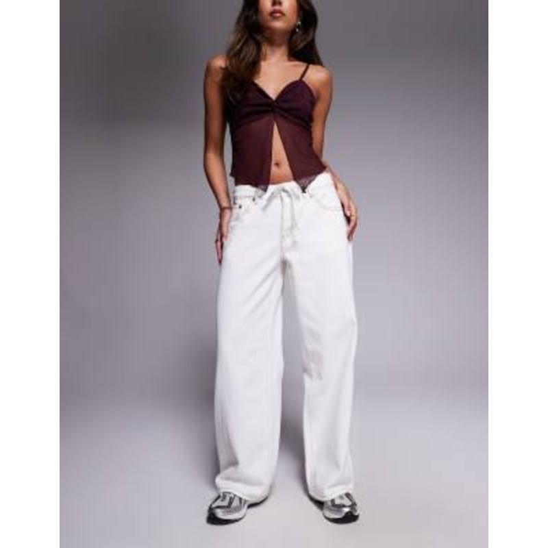 Liquor N Poker baggy jeans with tie front detail in ecru