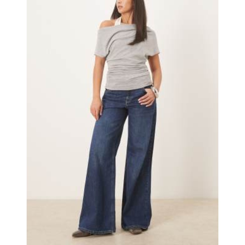Mango Annie 100% cotton baggy jeans in dark blue