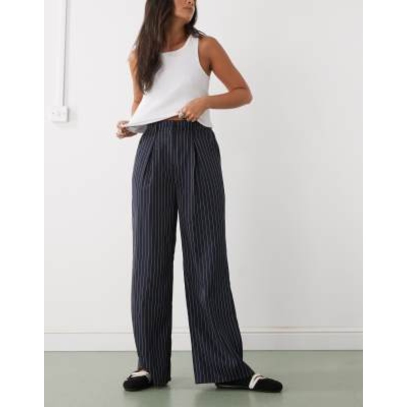 Reclaimed Vintage tailored baggy pants in navy pinstripes